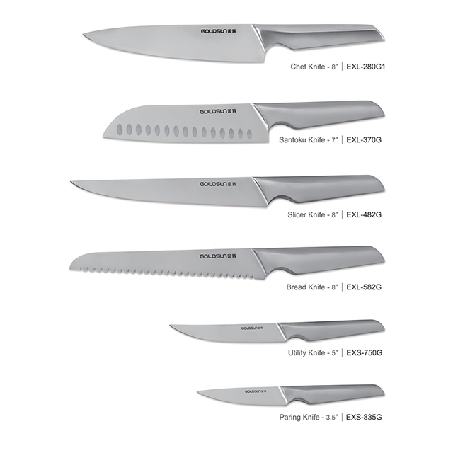 Grey Hollow Handle Kitchen Knife Set